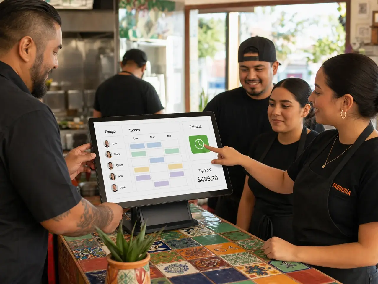 Equipo del restaurante gestionando turnos desde el POS